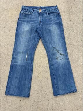 Selvedge Earnest Sewn No. 23 Blue Whiskered Wide Leg Jeans
